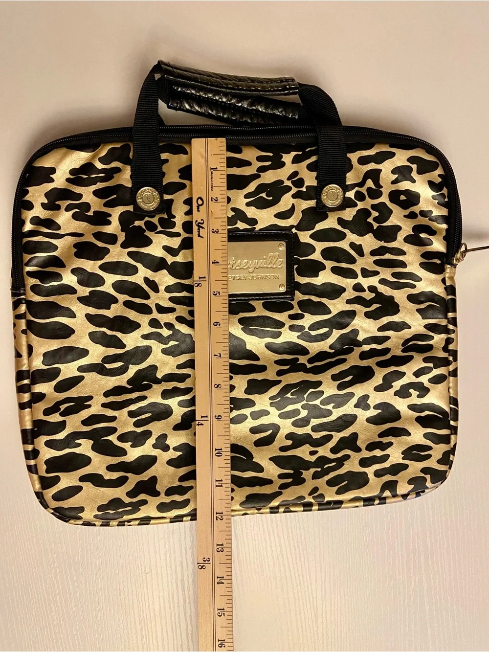 Betsey Johnson Betseyville Gold and Black Leopard Laptop Bag
